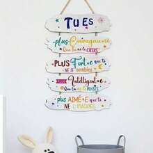 1 pièce Plaque murale en bois inspirée du français, texte français avec affirmation positive, ton de couleur doux - Convient pour la décoration de la maison, du bureau, de la salle de classe - Cadeau d'anniversaire, de remise des diplômes, de pendaison de crémaillère - Livré avec une corde de suspension facile à accrocher - Élément décoratif, design élégant, couleurs vives, style classique, matériau de qualité, décoration de bureau, cadeau pour la fête des mères, décoration d'été - Multicolore - Voir 6