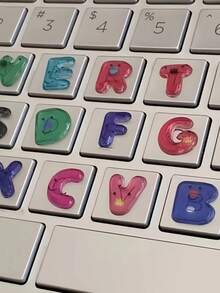 动漫主题防刮PVC键盘贴纸 - 光面键帽，包含A-Z字母和数字，非对称布局，适用于笔记本电脑、台式电脑和台式机（移除后不留残胶）。是送给朋友的理想生日或复活节礼物！ - 字母 - 查看 3