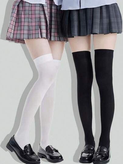 Vớ dài đến đùi màu đen co giãn cao, kiểu anime, dành cho nữ.