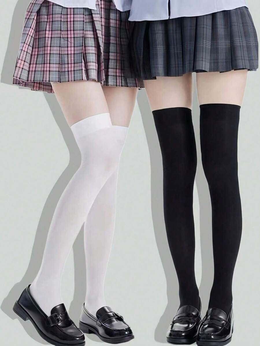 Vớ dài đến đùi màu đen co giãn cao, kiểu anime, dành cho nữ. - Nhiều màu - Xem 1