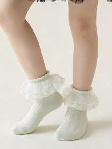 3 Pairs Children's Solid Color Lace Ruffle Princess Fashion Versatile Party Socks - Multicolor - View 4