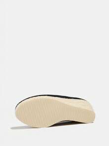 Women's Platform Wedge Shoes, Black Faux Suede Round Toe Woven Wedge Slip-On Pumps - Black - View 9