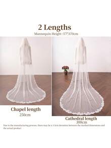 1 chiếc khăn voan cô dâu đính ngọc trai, dài, viền ren, khăn voan cưới thanh lịch kèm lược cài tóc, màu trắng và ngà. - Nhiều màu - Xem 5