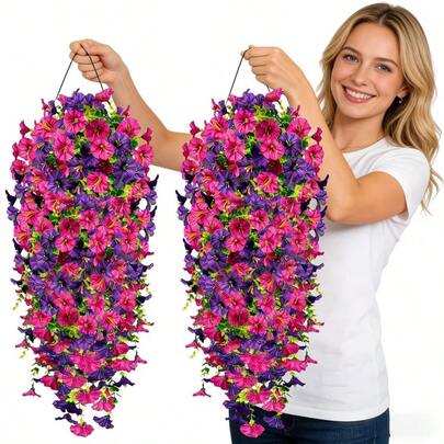 4pcs Artificial Bindweed Vine, Vibrant Pink And Purple Flowers, Realistic Petals, Maintenance-Free, Durable Plastic Indoor/Outdoor Decor, Suitable For Weddings, Christmas, Valentine's Day, Floral Decoration