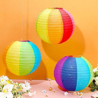5pcs/Set Multi-Color Paper Lantern String, Hanging Colorful Paper Lanterns, Suitable For Wedding Theme Party Decor, Birthday, Anniversary, Events And Party Supplies, Home Decoration, Indoor And Outdoor Photo Props