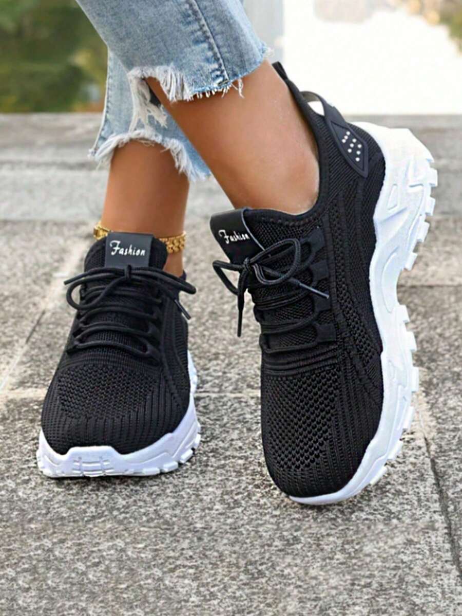 Women's Running Shoes, Casual Breathable Athletic Sneakers, Fashion Lightweight Skateboarding Shoes, Anti-Slip Elevated, Versatile Outdoor Footwear - Black - View 1