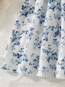 Váy đi nghỉ mát in hoa cho bé gái, kiểu dáng xếp nếp. - trắng - Xem 4