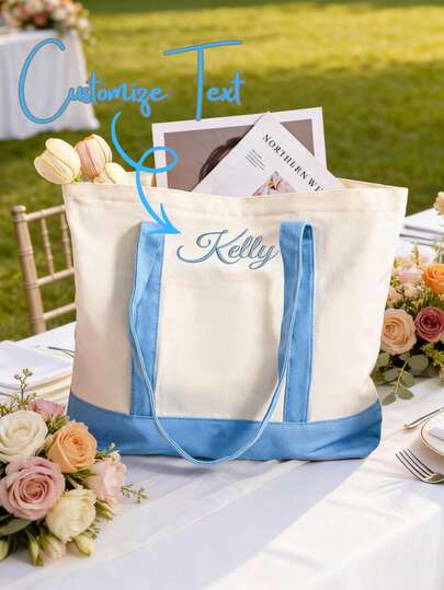 1pc Personalized Embroidered Canvas Tote Bag, Initial Letter Handbag, Large Capacity Women's Shoulder Bag, Spring/Summer Commute Shopping Travel Canvas Bag, Lightweight Multifunctional Storage Bag, Suitable As Mother's Day Gift, Graduation Gift, Bridesmaid Gift, Bride Gift, Sorority Gift, Birthday Gift, Holiday Gift