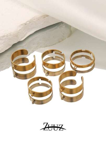 2个不锈钢可调节开口环，带孔单环吊坠环，适用于DIY戒指首饰制作配件