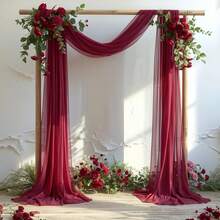 Wedding Arch Draping Fabric 28 X 19FT, Sheer Chiffon Backdrop, 2 Panels Ivory Drapes Wedding Ceremony Decor, Birthday Party Ceiling Backdrop, Event Decor - Rèm cửa màu đỏ tía - Xem 7