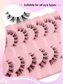 Rikuaild 7对假睫毛，自然隐形仿貂毛睫毛，蓬松轻盈，放大双眼，可重复使用，自然款，适合日常佩戴 - 黑色 - 查看 4