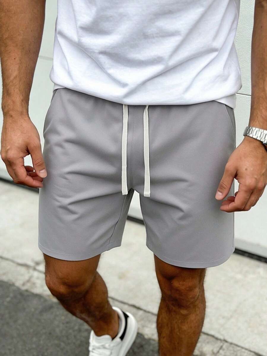 Men'S Summer Stylish Casual Shorts For Young Outdoor Sports, Solid Color Loose Drawstring Beach Pants - Light Grey - View 1