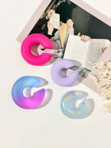 4pcs Gradient Color Clip-On Earrings Without Piercing, Acrylic Painted Ear Cuff Set - 4pcs - View 24