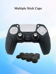 1 Set 5 Controller Protective Case + 10pcs Joystick Cap, Thickened Silicone, Anti-Slip Texture Design Anti-Drop Anti-Scratch Anti-Sweat, Enhanced Gaming Experience, Bottom Large Opening For Charging Dock - View 2