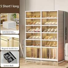 3/6/9-layerShoe box Foldable storage box Easy to assemble Transparent plastic Stackable shoe storage cabinet with lid Large shoe rack - Blanco - Ver 9