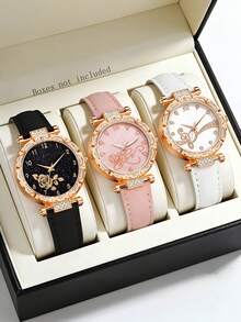 Set Jam Tangan Quartz Wanita 3/2/1 buah, Dial Vintage Bertabur Berlian Imitasi yang Elegan & Mewah, Cocok untuk Pemakaian Sehari-hari, Dekorasi Pesta, atau Hadiah Liburan untuk Teman dan Ibu - MultiWarna - View 1