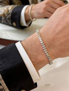 1条极简水滴形立方氧化锆网球手链，男女通用镀金链手链，送给女友、闺蜜、情侣、派对、音乐节的珠宝礼物 - Bracelet - 查看 5