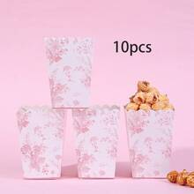 10个/20个装蓝白瓷器风格爆米花盒，粉色花卉爆米花容器，扇形迷你纸质爆米花盒，敞口纸板爆米花盒，粉色花卉派对礼品，适合电影之夜装饰、新娘送礼会和其他派对 - 粉色 - 查看 8