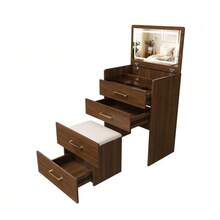 3-In-1 Dressing Table With Open Mirror, Small Dressing Table Set With Clear Glass Tabletop, Compact Dressing Table With 3 Drawers, Bedroom Dressing Table, Dimensions: W60/H118/D40 Cm. - Camel - View 9