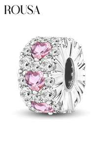 1 pieza Colgante de plata de ley 925 con cuentas de circonita con forma de corazón, adecuado para hacer pulseras, brazaletes y joyería DIY, también adecuado como accesorio de estudio para niñas - Estilo 3 - Ver 5