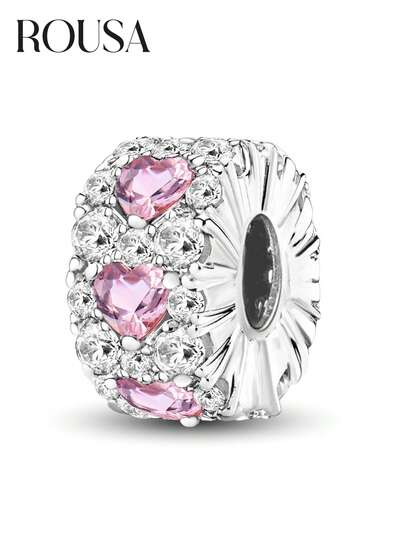 1颗925纯银心形锆石珠吊坠，适合女士手链、手镯DIY饰品制作和日常搭配，也适合女孩作为学习配饰。