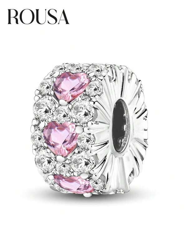 1颗925纯银心形锆石珠吊坠，适合女士手链、手镯DIY饰品制作和日常搭配，也适合女孩作为学习配饰。