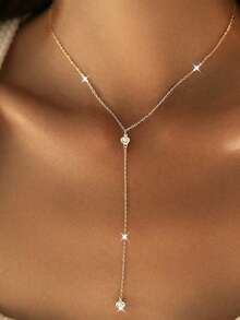 1件装女士时尚Y字形项链，S925纯银镶嵌合成立方氧化锆，简约优雅设计，礼盒包装，适合日常佩戴、度假、情人节、生日、母亲节等场合。 - 金色 - 查看 1