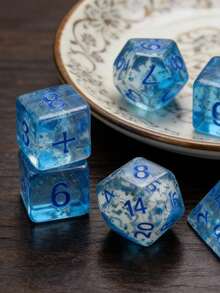 7件套水晶风格骰子套装 多面体桌面游戏骰子 角色扮演游戏骰子 - 淺藍色 - 查看 5