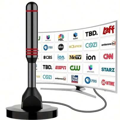 Antena de TV 2025 | Antena digital interior inteligente con base magnética potente | Antena HDTV de 360° de largo alcance para canales locales, configuración de entretenimiento doméstico, diseño elegante, antena compacta de alta calidad, estructura duradera, recepción a larga distancia, corta el cable, configuración de teatro en casa para residentes de apartamentos