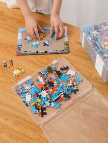 1/2/4pcs Plastic Transparent Puzzle Storage Box - Multifunctional Toy Storage Box For Blocks, Puzzles And Crafts, With Convenient Lid, Large Capacity, Waterproof, Double Buckle Closure, Stackable Storage, Suitable For Files, Magazines, Notebooks, Invoices, Test Papers Etc. - Space Saving, Suitable For Home And Office Use, Office Organization, Fashionable And Durable Plastic Material, Document Storage Box - Clear - View 10