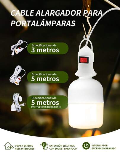 E27 Enchufe adaptador para foco de luz a enchufe de 2 puntas, tipo americano, a corriente, con apagador On/Off, con cable de 3M/5M.Portalámparas Soporte de Base para Lampara, Soporte colgante de 5m, casquillo E27 con Cable para lámpara de sal con Cable de alimentación, para lámparas de noche, de mesita y de pared, iluminación comercial.