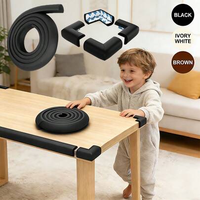 3M Furniture Corner & Edge Safety Bumpers,Baby Proofing Edge Guards,Kids Children And Baby Safety Foam Protector Products,Suitable For Coffee Table Desk (Grey(4 Corner&6.5 Ft Safety Bumpers))