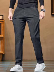 Quần âu nam cạp chun màu trơn có túi bên hông, dành cho mùa thu - Xám - Xem 3