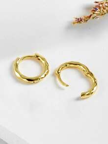 1 Pair S925 Sterling Silver Minimalist Hoop Earrings, Fashionable Delicate Design, Versatile Daily Wear Jewelry - Gold - View 3