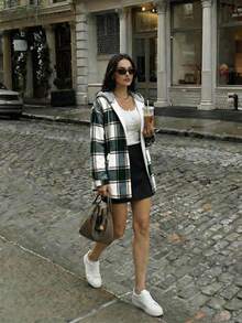 Women's Spring And Summer Retro Plaid Jacket - Lightweight And Breathable, Daily And Formal Wear Jacket - Elegant Women's Coat, Multiple Color Options, Versatile Layering Piece, Loose Fit, Structured Design, Summer Fashion Hoodie, Casual Wear, Summer Coat, Summer Jacket, Summer Women's Clothing, Summer Cardigan - 綠色 - 查看 1