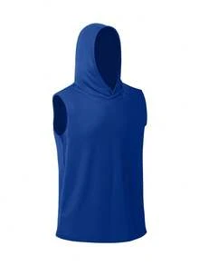 Camiseta Sin Mangas con Capucha para Hombre, Malla Micro Poliéster 150gsm, Transpirable, 9 Colores - azul real - Ver 5