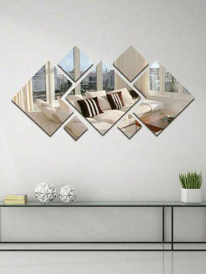 7-Piece Home Decor Set: Minimalist Bedroom & Living Room Furniture Square 3D Mirror Wall Decals 2 Sizes & Patterns