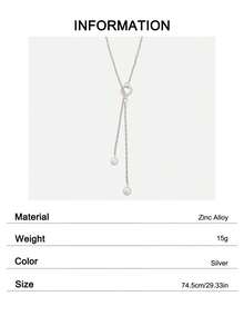 1 pieza Elegante collar de gota larga con diseño de cadena de plata minimalista y decoración de perla en forma de Y para mujer, joyería formal para el Body - Plateado - Ver 7