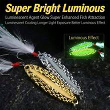 1 chiếc mồi câu cá hình thìa phát sáng bằng kim loại, trọng lượng 5-20g, dùng cho câu đêm, có kim sa và lông vũ, kèm lưỡi câu ba ngạnh. - Nhiều màu - Xem 1