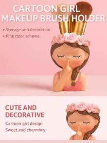 1个可爱女孩化妆刷架、笔筒，时尚梳妆台装饰，卧室配件 - 彩色 - 查看 9