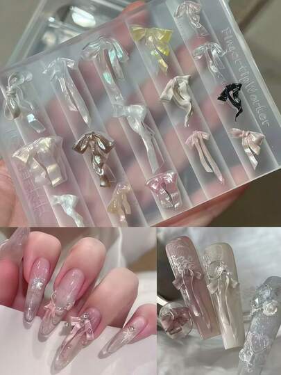 1pc Bow Tie Nail Art Mold, Ribbon Butterfly 3D Decor Transparent Silicone Nail Mold. Suitable For Holiday Gifts. Applicable For Weddings, Mother's Birthday, Beach, Festivals, Very Suitable For Gifting To Women, Mothers, Teachers, Friends, Bridesmaids, Students, Back To School, Summer, Simple & Beautiful, Fashionable & Generous.