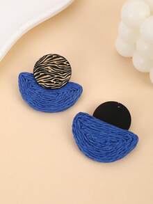 一对原创波西米亚风纸绳编织几何效果耳环，现代设计，适合旅行、度假、派对、下午茶、音乐节和日常佩戴。 - 寶藍色 - 查看 5