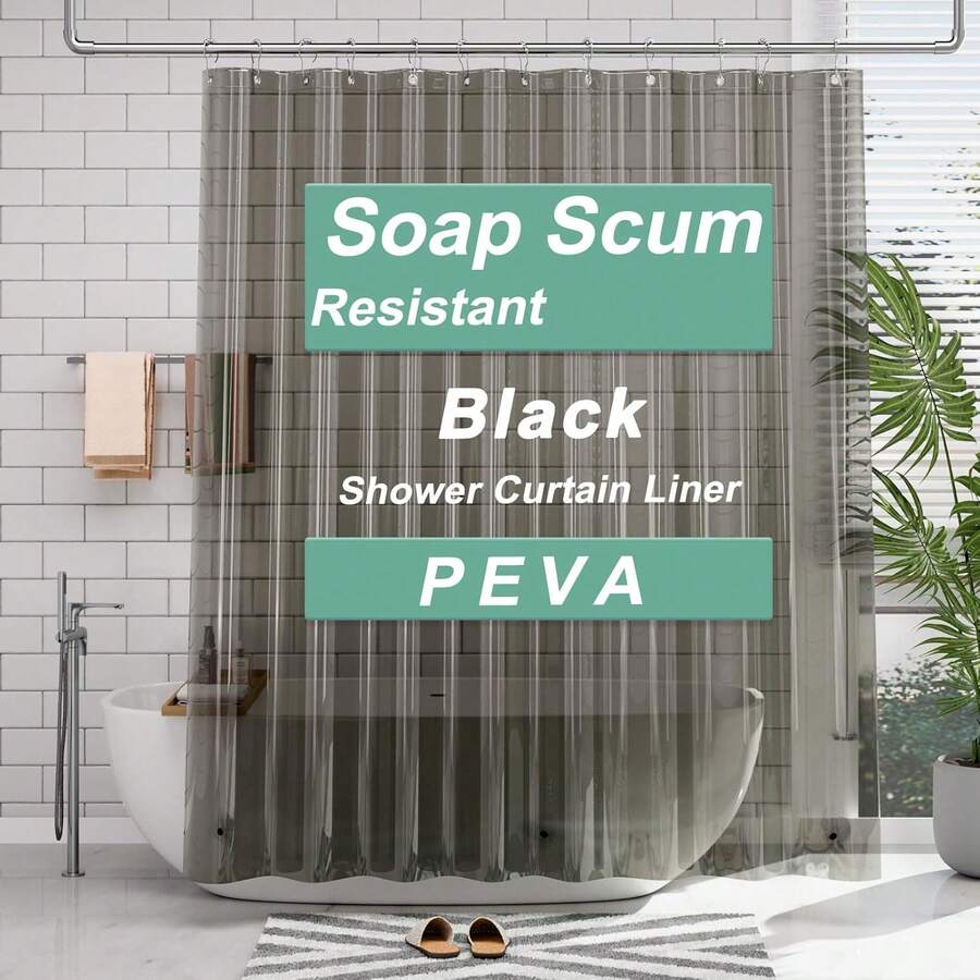 AmazerBath Shower Curtain Liner, 72x72 Grey Shower Liner, Cute Plastic Shower Curtain Liners, Lightweight PEVA Waterproof Gray Shower Curtains For Bathroom With Magnets And 12 Grommet Holes - 午夜 - 查看 1