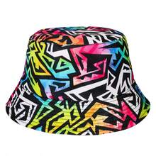 1pc Geometric Pattern Polyester Fiber (Polyester) Pure Metal UV Protection Bucket Hat, Reversible, Suitable For Festivals, Parties, Hip-Hop Style - A - View 1