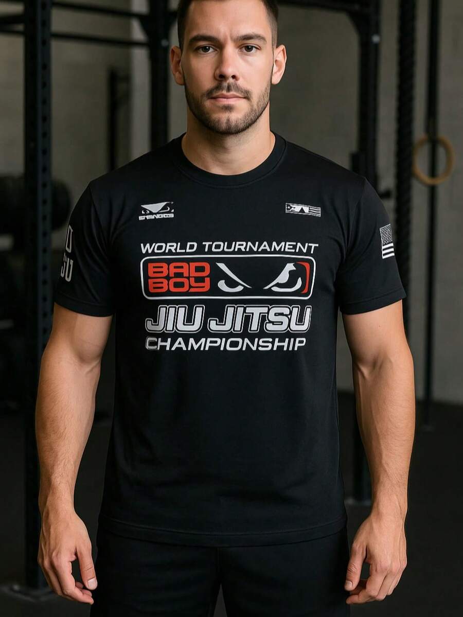 Bad Boy Jiu Jitsu Championship Shirt Printed Comfortable Short Sleeve Round Neck Fashion Men's Adult Cotton Premium Mesh - màu đen - Xem 1