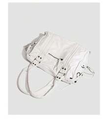 Women's Retro Slouchy Cool Street Style Washed PU Vegan Leather Zipper Closure Multi Functional Pockets Braid Decor Brush Off Color Large Capacity Tote Handbag Fits 13' Laptop Adjustable Long Strap Crossbody Shoulder Bag Daily Commute College Overnight Travel Outings, Bohemia Style Bag Women, New Fashionable Big Bags Women, New Arrival Tote Bags Woman , Gifts Women , Office Bag , Valentines Gifts, Bags Ladies Elegant - 白色 - 查看 2
