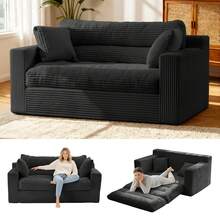 Convertible Sofa Bed, Pull Out Boneless Couch Loveseat Floor Sofa Bed With Pillows, 2-Seater Folding Sofa Loveseat Boneless Couch For Living Room, Bedroom, Apartment, Office - màu đen - Xem 1