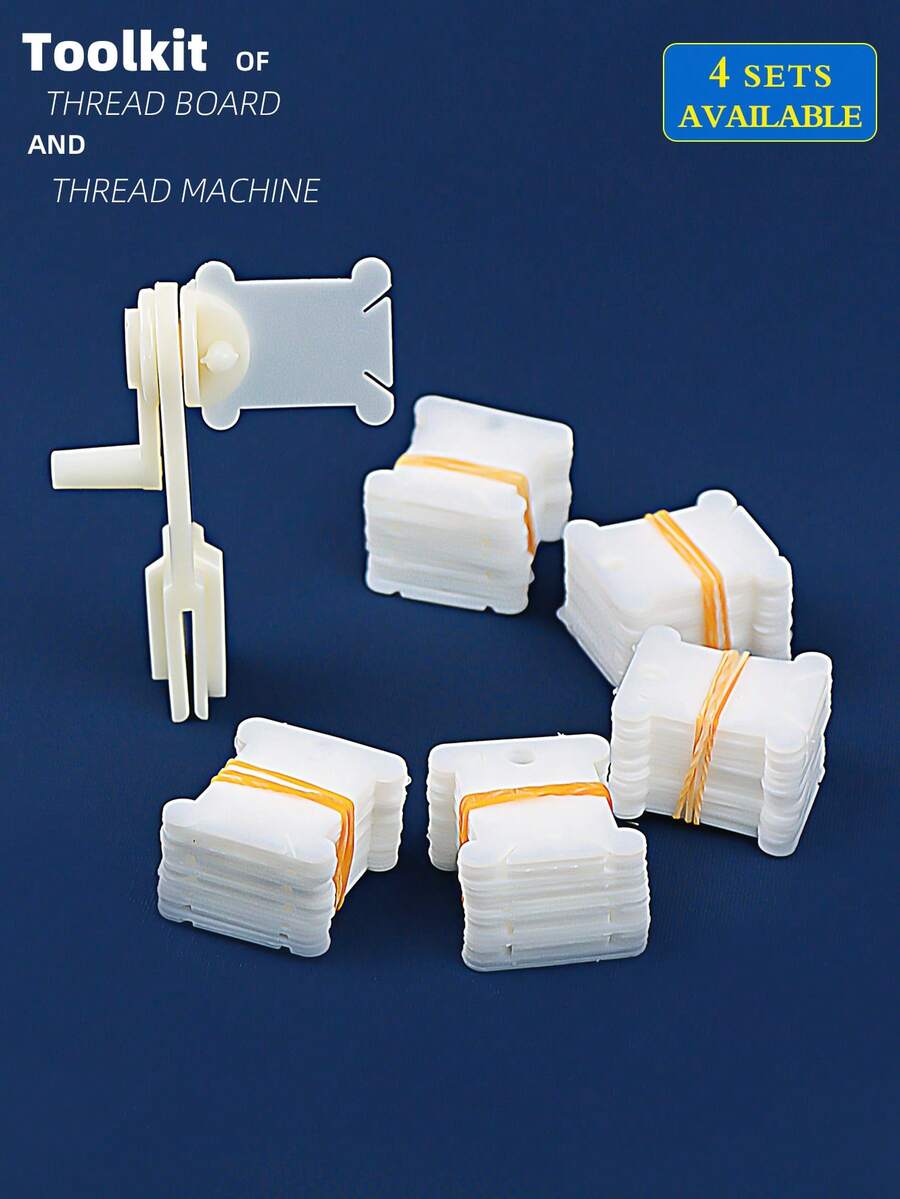 Bộ dụng cụ tự quấn chỉ thêu chữ thập màu trắng, bao gồm 50 hoặc 100 cuộn chỉ và 1 máy quấn chỉ.