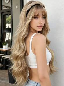 24英寸长卷发假发，带可拆卸头带，女士逼真半头假发，自然遮盖头发的假发，适合女孩日常佩戴、音乐节、派对和街头时尚。 - 彩色 - 查看 5