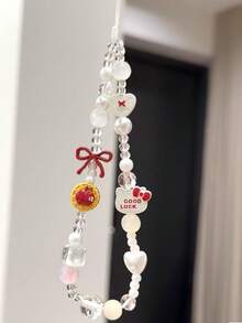 SANRIO Red Apple KT Cat Phone Lanyard Cartoon Keychain DIY Chain Camera CCD Backpack Pendant Anti-Lost - Baby Pink - View 4